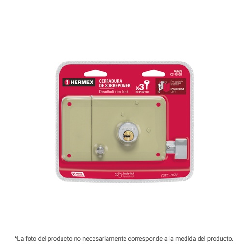 [49740] Cerradura sobreponer der instala-fácil, llave puntos,blíster CS-75DQB