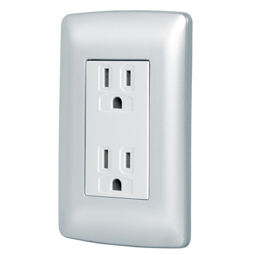 [49806] Contacto dúplex aterrizado, color plata, línea Italiana CODO-IP