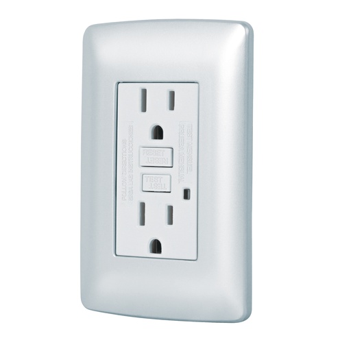 [49807] Contacto dúplex falla a tierra GFCI, plata, línea Italiana CODO-GFCIP