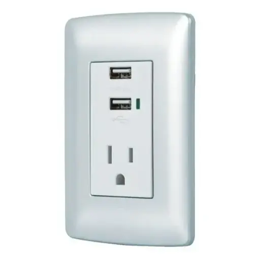 [49808] Contacto aterrizado + 2 puertos USB, plata, línea Italiana COUSB-IP