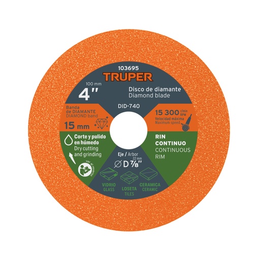 [103695] Disco de diamante 4', corte de vidrio, TRUPER DID-740
