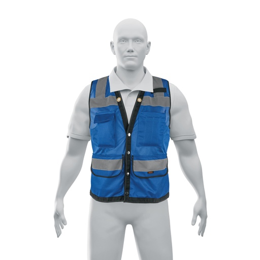 [103986] Chaleco seguridad reforzado azul con bolsas, M, EXPERT CHS-800A-M