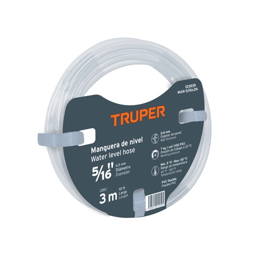 [104052] Manguera de Nivel, 5/16', rollo de 3m, TRUPER MAN-5/16X3N