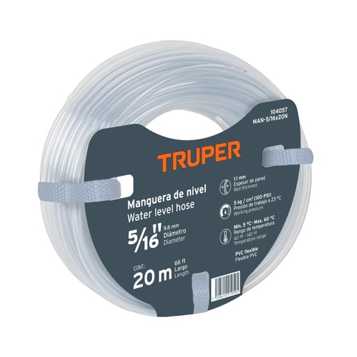 [104054] Manguera de Nivel, 5/16', rollo de 20m, TRUPER MAN-5/16X20N