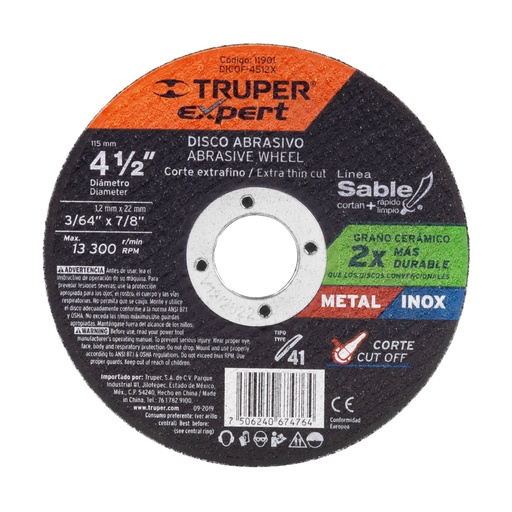 [11901] Disco abrasivo de corte preciso metal 4-1/2' x 1.2 mm EXPERT DICOF-4512X