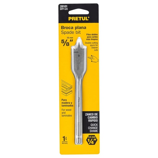 [28101] Broca plana de manita 5/8' para madera, PRETUL BPP-5/8