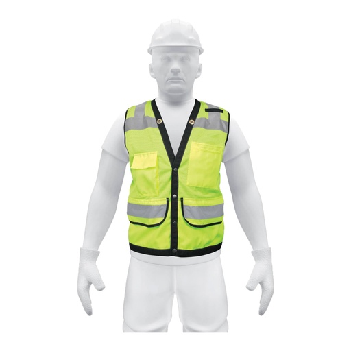 [13484] Chaleco seguridad reforzado verde con bolsas, EG, EXPERT CHS-800V-XL