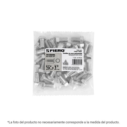 [40869] Bolsa con 8 tornillos 1/2' x 7' tipo máquina, FIERO TORM-1/2X7