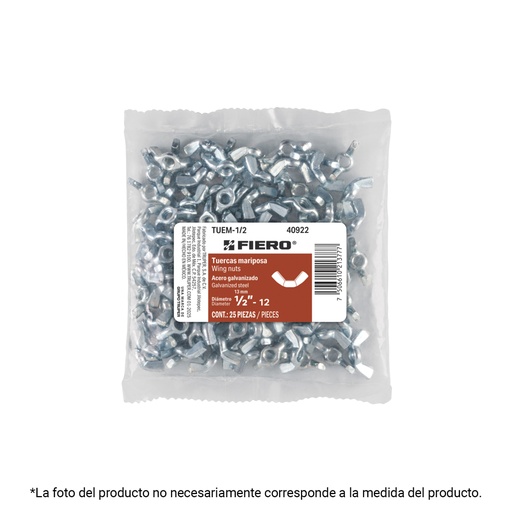 [40995] Bolsa con 200 tuercas tipo mariposa, 1/8' , FIERO TUEM-1/8