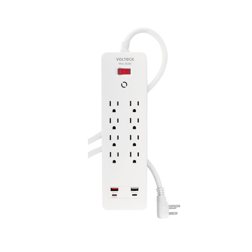 [45586] Multicontacto 8 entradas, 2 USB A + 2 USB C, blanco, VOLTECK MUL-818U