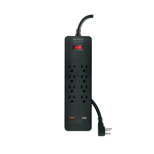 [45661] Multicontacto 8 entradas, 2 USB A + 2 USB C, negro, VOLTECK MUL-818UN