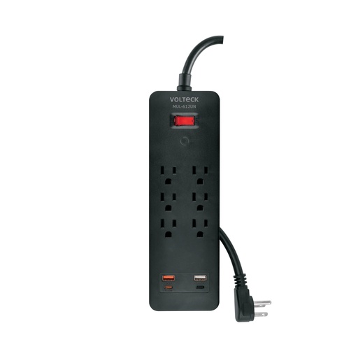 [45663] Multicontacto 6 entradas, 2 USB A + 2 USB C, negro, VOLTECK MUL-612UN