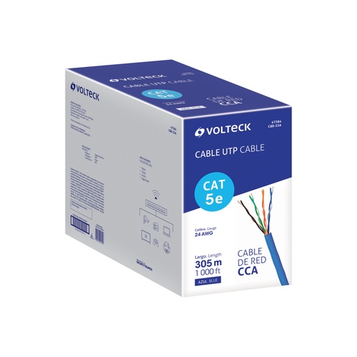 [47384] Metro de cable UTP CAT5E, Bobina de 305m, azul, VOLTECK CBR-53A