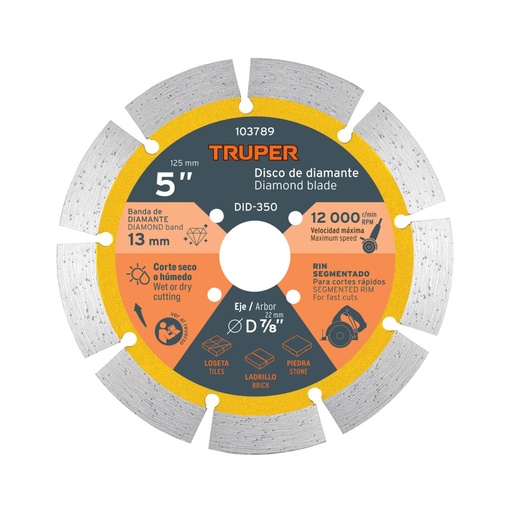 [103789] Disco de diamante 5' para ranuradora de concreto, TRUPER DID-350