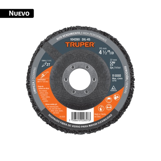 [104280] Disco removedor / limpieza 4-1/2' centro 7/8', TRUPER DIL-45