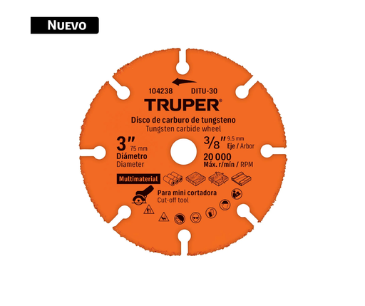 [104238] Disco 3' multimaterial de carburo de tungsteno, TRUPER DITU-30