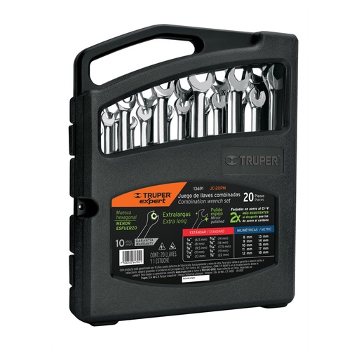 [13691] Jgo 20 llaves combinadas extralargas pulidas std y mm,EXPERT JC-20PM