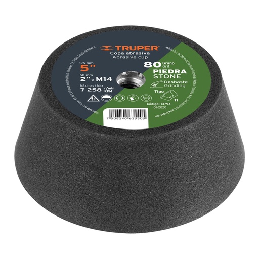 [13794] Copa desbaste de piedra 5' grano 80, eje M14, TRUPER C-360-PI