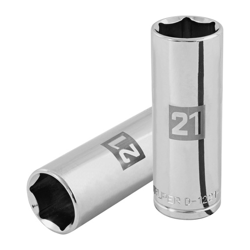[101009] Dado largo de 21 mm, 6 puntas, cuadro 1/2', TRUPER D-1221-ML