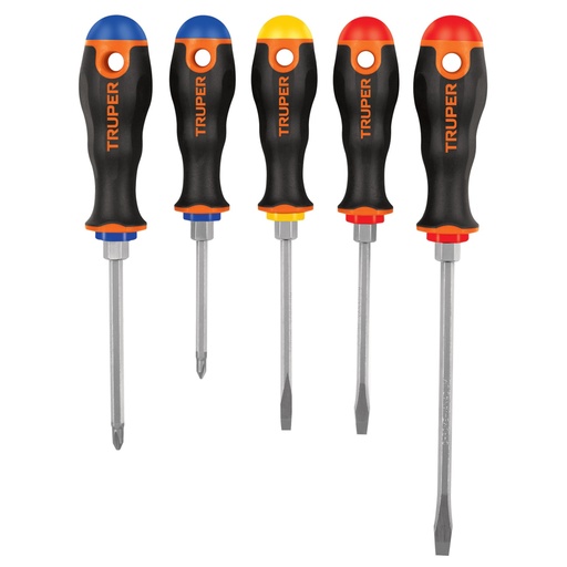 [14138] Juego de 5 desarmadores mango Comfort Grip, TRUPER DTJ-5B