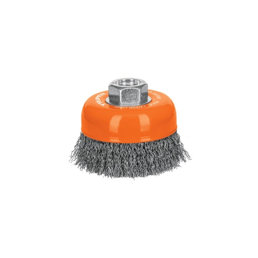 [14180] Carda copa 3' alambre ondulado fino, eje M14, Truper CO-508M