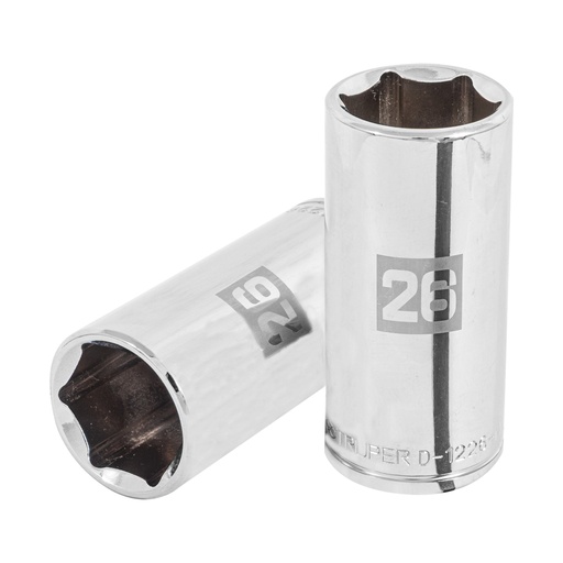 [101014] Dado largo de 26 mm, 6 puntas, cuadro 1/2', TRUPER D-1226-ML