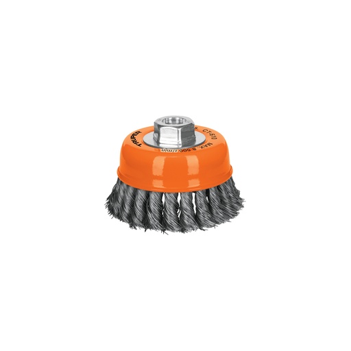 [14187] Carda copa 4' alambre trenzado fino, eje 5/8'-11, TRUPER CT-610