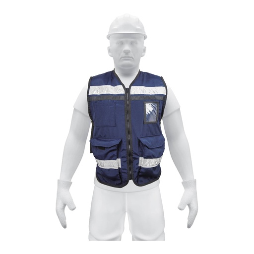 [14667] Chaleco brigadista con cintas reflejantes, color azul marino CHS-900AM