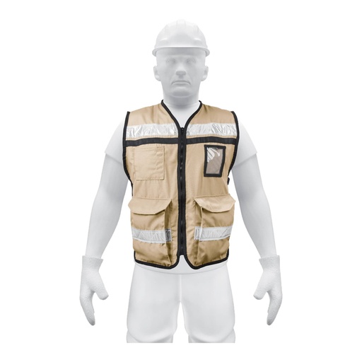[14668] Chaleco brigadista con cintas reflejantes, color beige CHS-900B