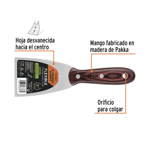 [101083] Espátula 3' acero inoxidable con mango de madera, Expert ET-3XM