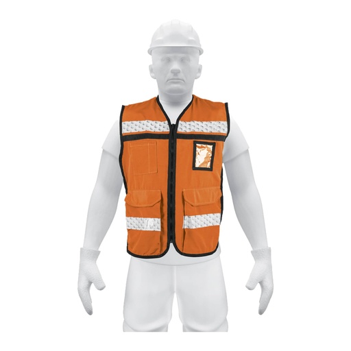 [14669] Chaleco brigadista con cintas reflejantes, color naranja CHS-900N