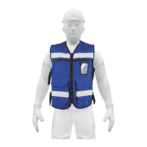 [14670] Chaleco brigadista con cintas reflejantes, color azul rey CHS-900AR