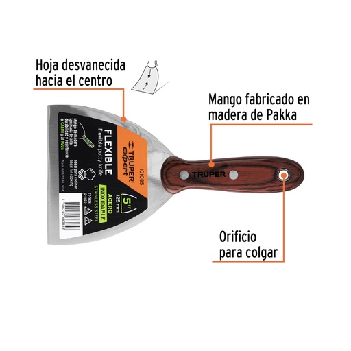 [101085] Espátula 5' acero inoxidable con mango de madera, Expert ET-5XM