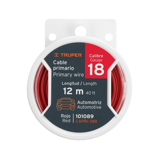 [101089] Carrete con 12 m de cable primario rojo calibre 18, TRUPER CAPRI-18R