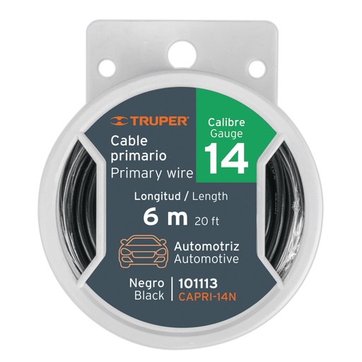 [101113] Carrete con 6 m de cable primario negro calibre 14, TRUPER CAPRI-14N