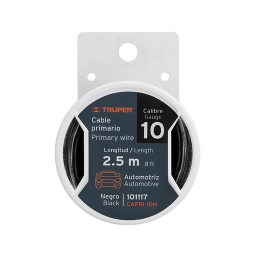 [101117] Carrete con 2.5 m de cable primario negro calibre 10, TRUPER CAPRI-10N