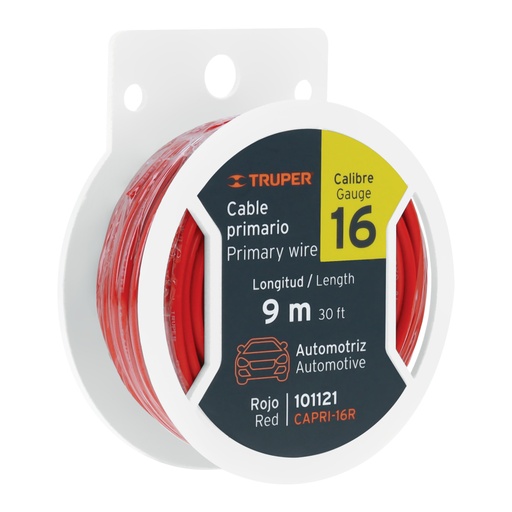 [101121] Carrete con 9 m de cable primario rojo calibre 16, TRUPER CAPRI-16R