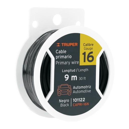 [101122] Carrete con 9 m de cable primario negro calibre 16, TRUPER CAPRI-16N