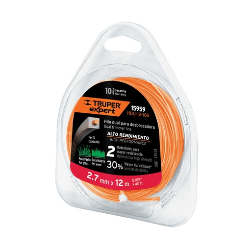 [15959] Hilo cuadrado dual p/desbrozadora, 2.7mm x12m,blíster EXPERT HDU-12-105
