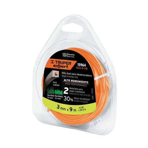 [15964] Hilo cuadrado dual p/desbrozadora, 3mm x 9m, blíster EXPERT HDU-9-118