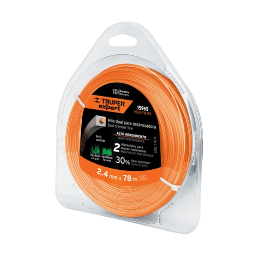 [15965] Hilo cuadrado dual p/desbrozadora, 2.4mm x78m,blíster EXPERT HDU-78-95