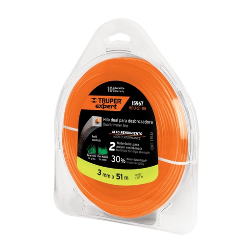 [15967] Hilo cuadrado dual p/desbrozadora, 3mm x 51m,blíster EXPERT HDU-51-118