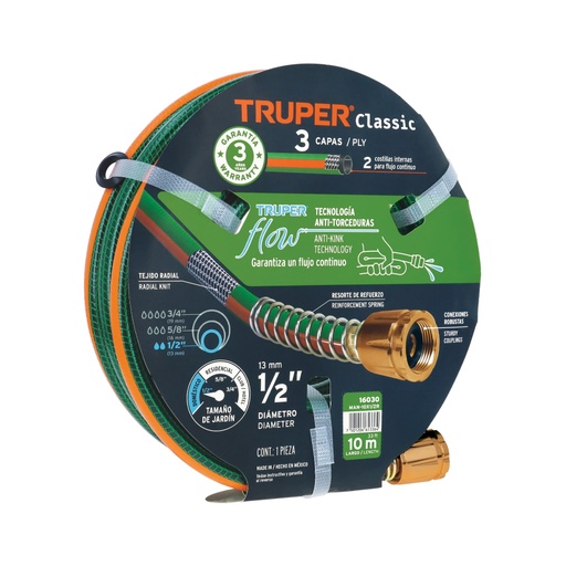 [16030] Manguera 1/2' reforzada 3 capas 10 m conexiones de metal MAN-10X1/2R
