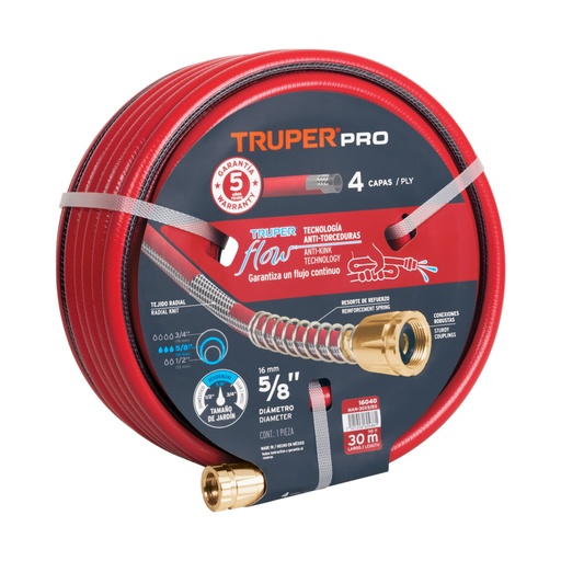 [16040] Manguera 5/8' super reforzada 4 capas 30 m conexiones metal MAN-30X5/8X