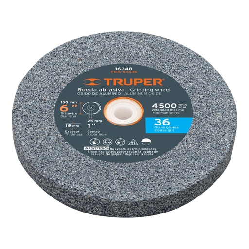 [16348] Rueda abrasiva p/esmeril 6'x19mm, óxido aluminio, grano 36 PIES-63436
