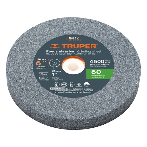 [16349] Rueda abrasiva p/esmeril 6'x19mm, óxido aluminio, grano 60 PIES-63460