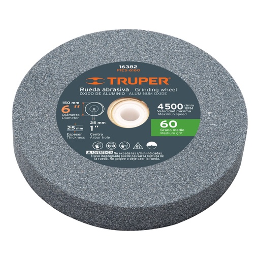 [16382] Rueda abrasiva p/esmeril 6'x25mm, óxido aluminio, grano 60 PIES-6160