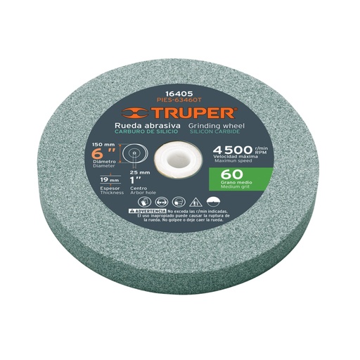 [16405] Rueda abrasiva p/esmeril 6'x19mm, carburo silicio, grano 60 PIES-63460T