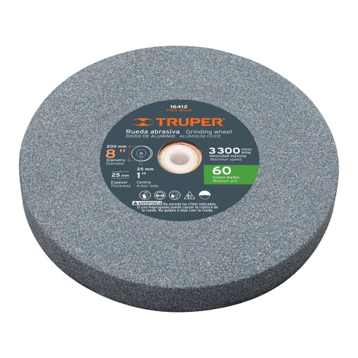 [16412] Rueda abrasiva p/esmeril 8'x25mm, óxido aluminio, grano 60 PIES-8160