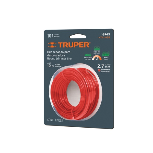 [16945] Hilo redondo, para desbrozadora, 2.7mm x12m, tarjeta, TRUPER HTA-105B